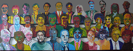 Rijtje geschilderde mensen